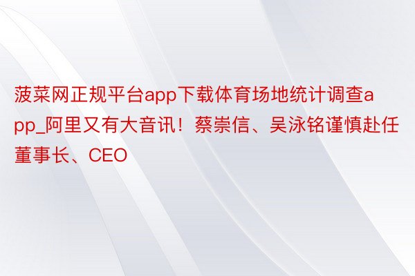 菠菜网正规平台app下载体育场地统计调查app_阿里又有大音讯！蔡崇信、吴泳铭谨慎赴任董事长、CEO